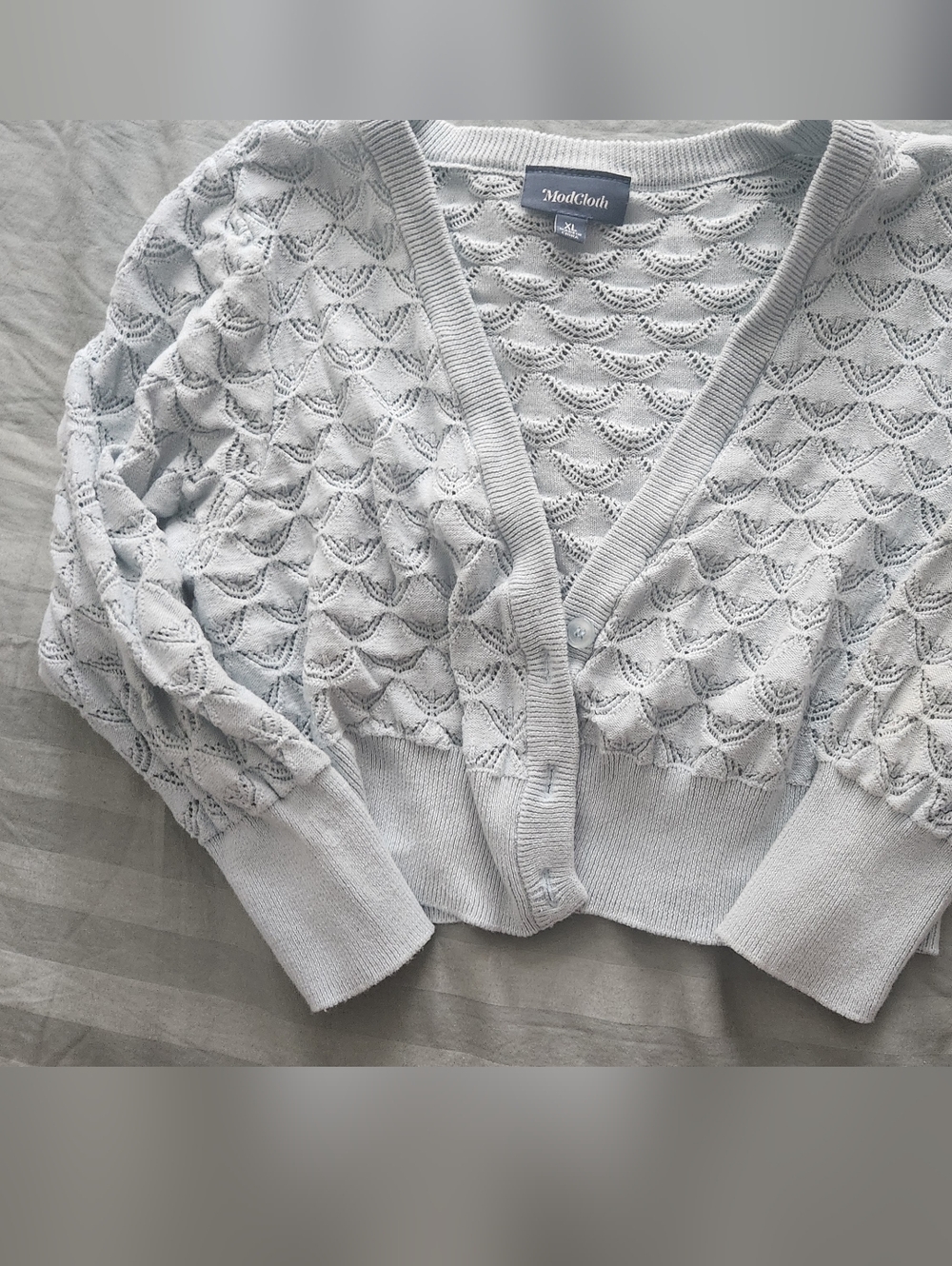 ModCloth Powder Blue Openwork V-Neck Cropped Cardigan